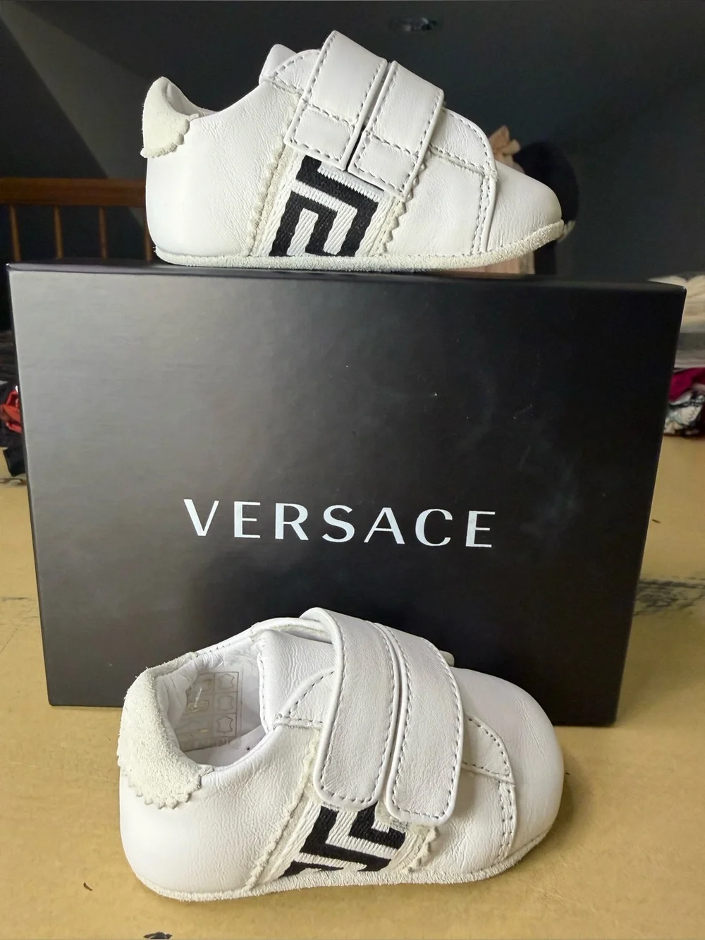 Versace Kids White Leather Velcro Sneakers